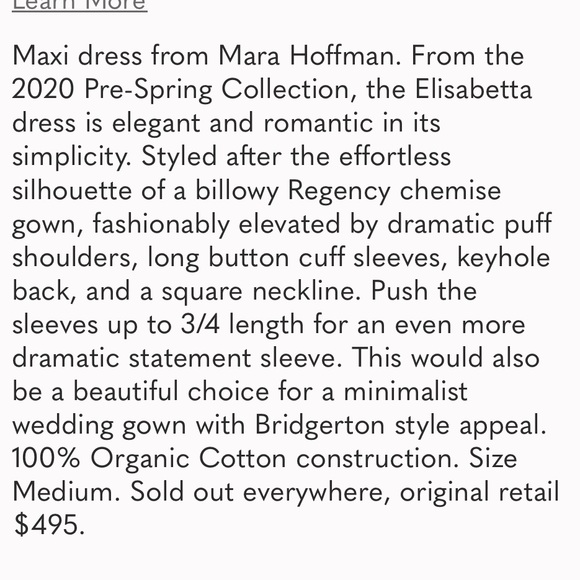 NWT Mara Hoffman Elisabetta White Dress Puff sleeve square neck Maxi size small - Picture 16 of 16